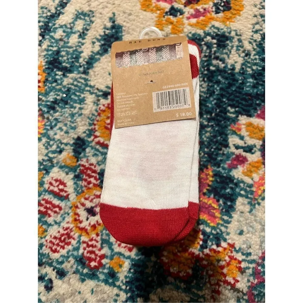 New Rae Dunn 10 Pair Ankle Childs Socks M/L